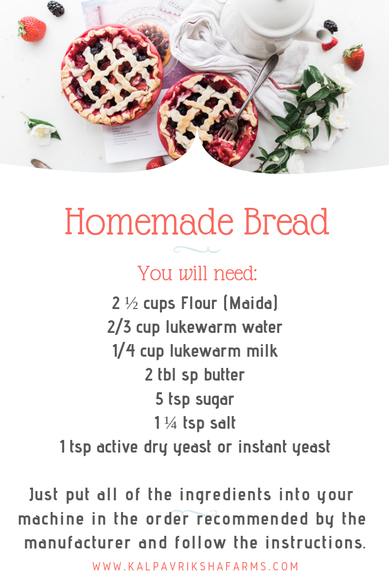 homemade bread recipe card | https://kalpavrikshafarms.com